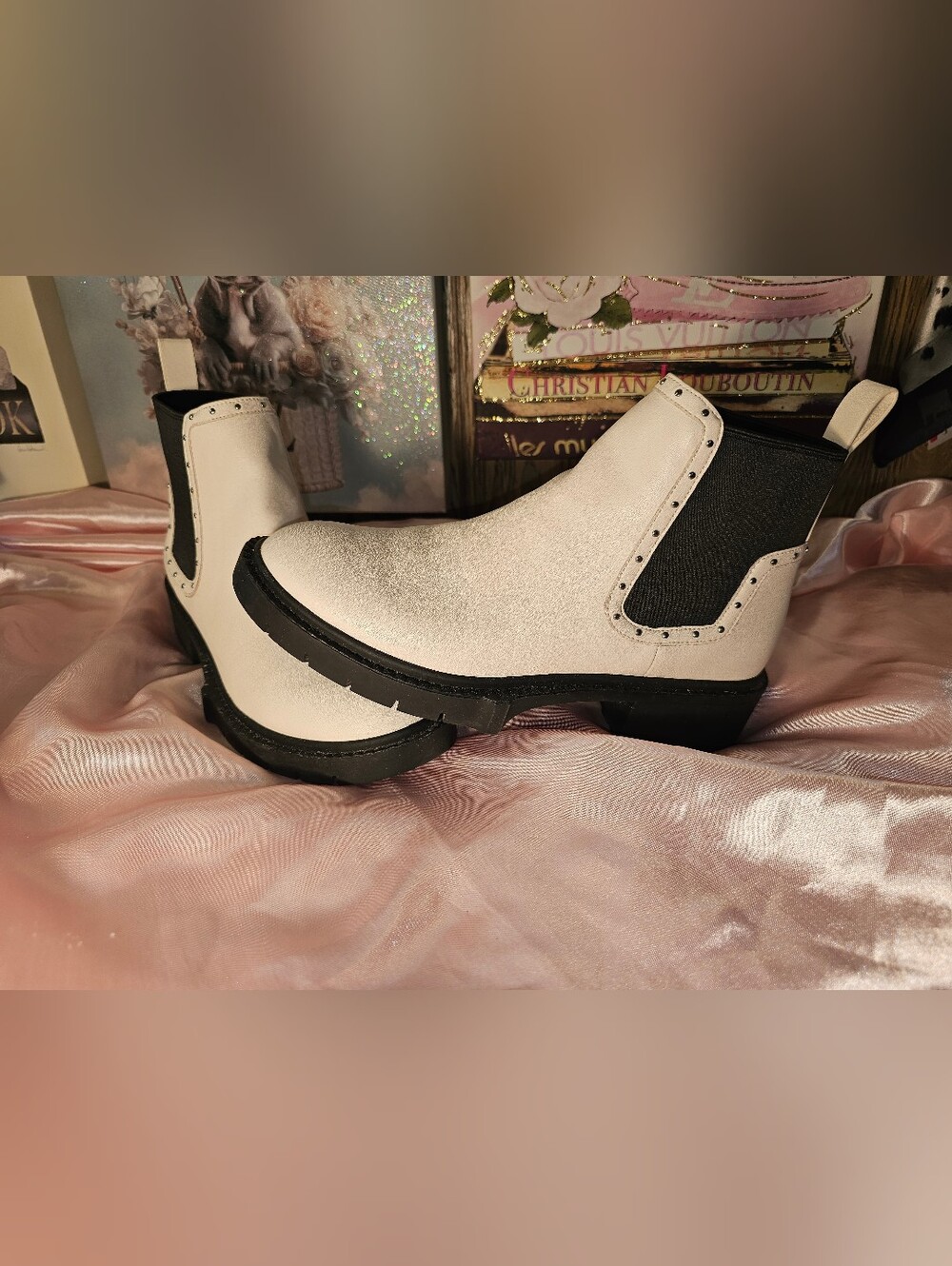 Coach Chalk Leather Chelsea Boots with Black Elastic Panels